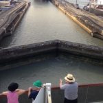 View of closed lock from our veranda. freighter behind us entering the canal.